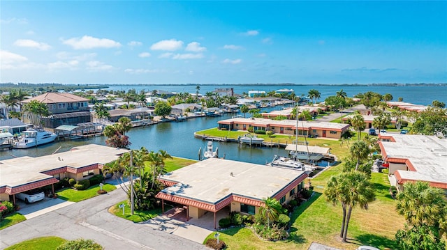 aerial view with a water view