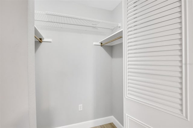 walk in closet with wood-type flooring