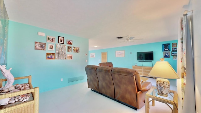 living room with ceiling fan