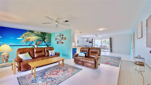 living room with ceiling fan