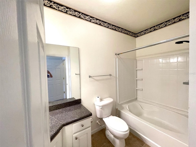 full bathroom with tile patterned flooring, vanity, shower / bath combination, and toilet