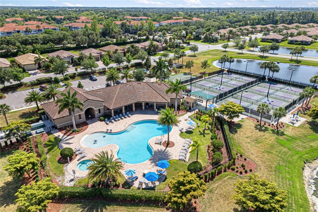 aerial view with a water view