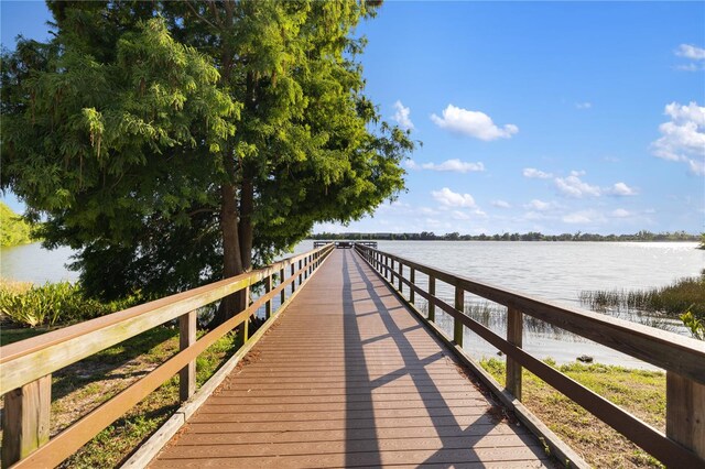 view of dock with a water view