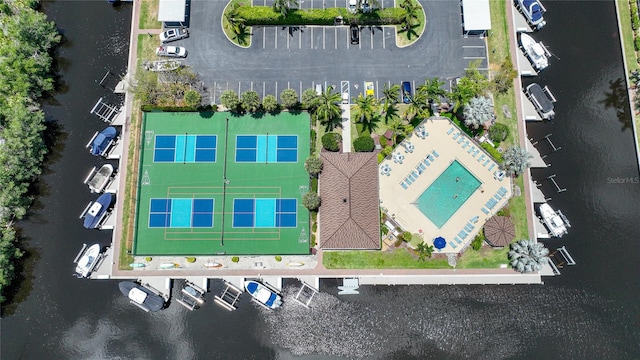 aerial view with a water view