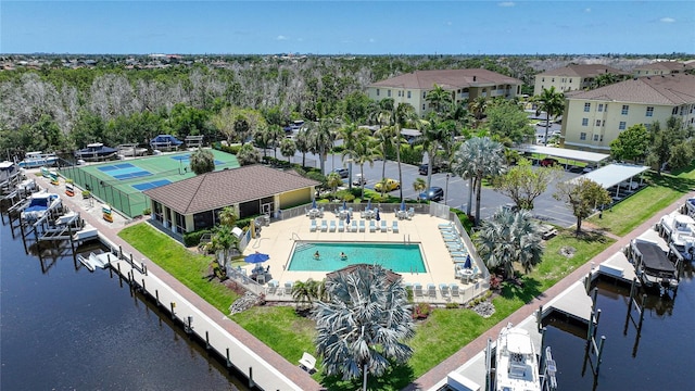 bird's eye view featuring a water view