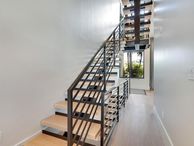 staircase featuring wood-type flooring