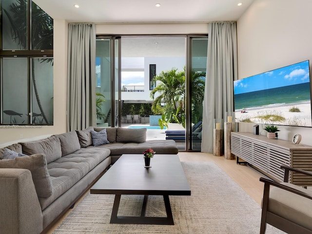 living room with light hardwood / wood-style floors