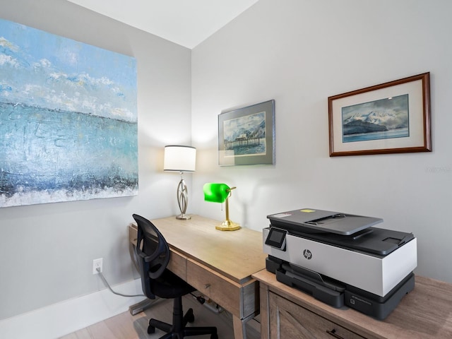 office area with light wood-type flooring