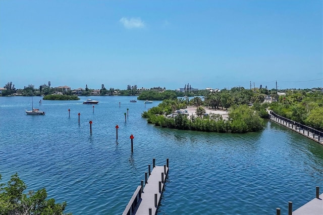 view of dock featuring a water view