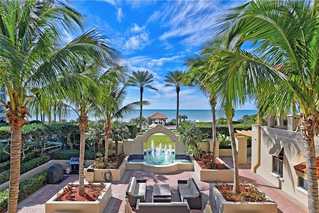 view of patio / terrace featuring a water view