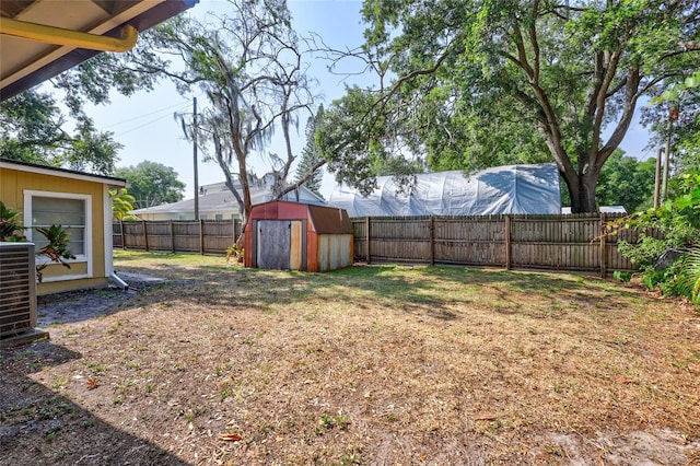 view of yard with a storage shed