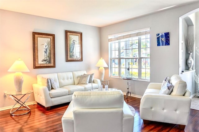 living room with a healthy amount of sunlight and hardwood / wood-style floors