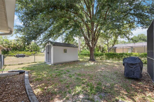 view of yard with a storage unit