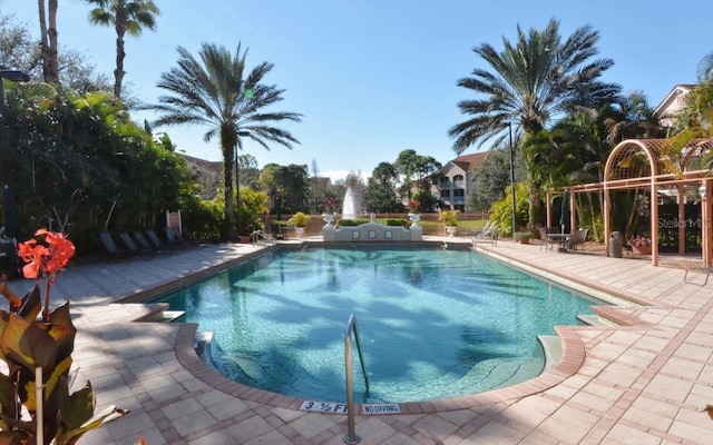 view of swimming pool featuring a patio