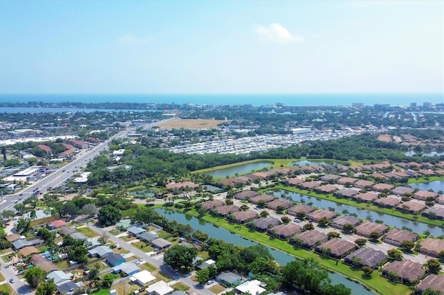 aerial view with a water view