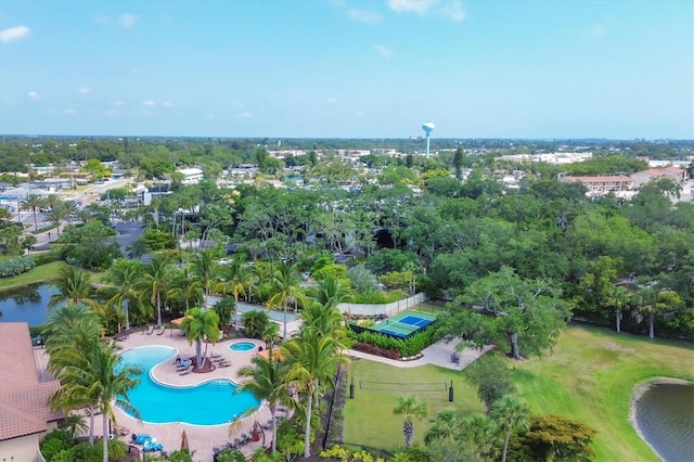 aerial view featuring a water view