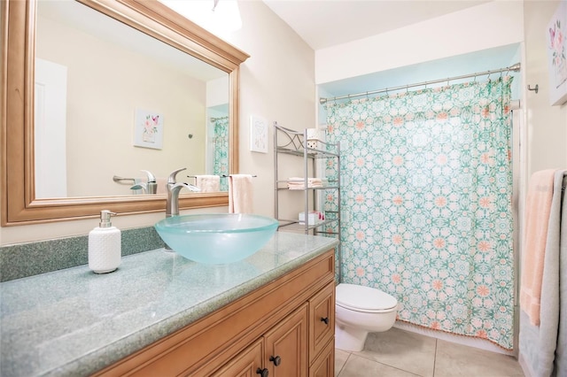 bathroom with tile floors, vanity, and toilet