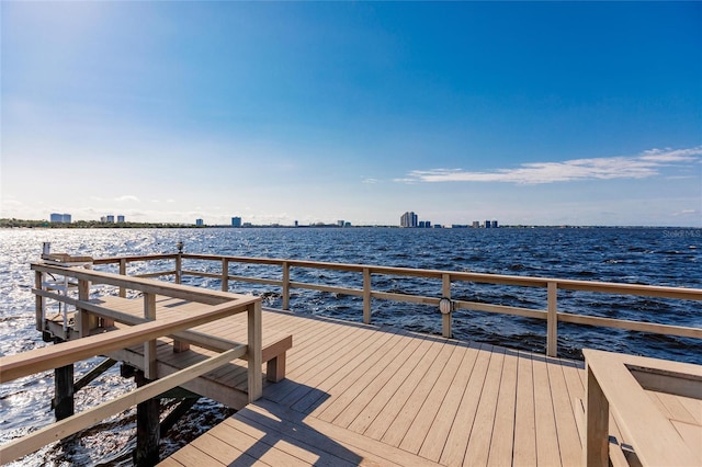 view of dock with a water view