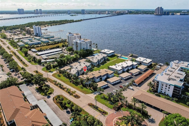 bird's eye view featuring a water view