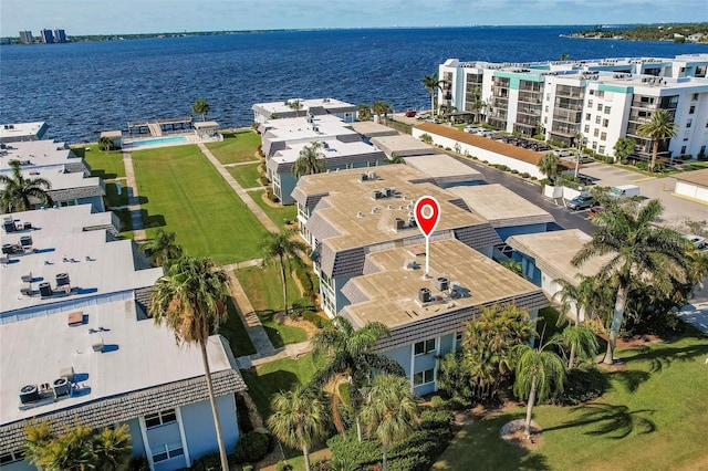 aerial view with a water view