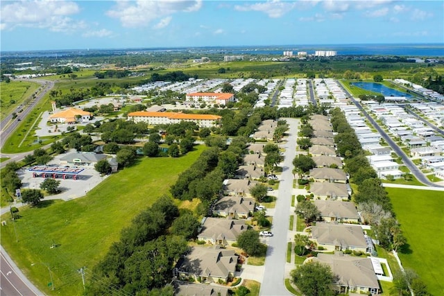 aerial view featuring a water view