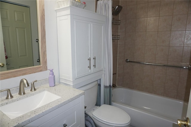 full bathroom featuring vanity, toilet, and shower / tub combo