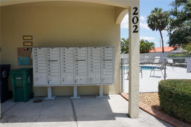 view of property's community featuring mail boxes and a swimming pool