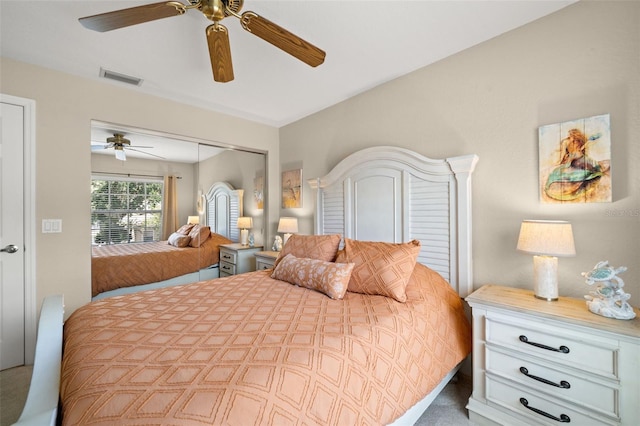 bedroom featuring a closet and ceiling fan