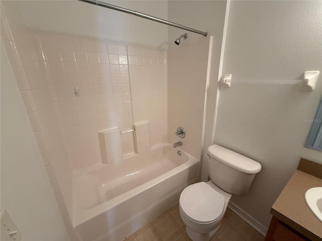 full bathroom featuring vanity, tile patterned floors, toilet, and bathing tub / shower combination