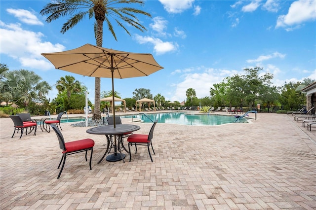 view of swimming pool with a patio area