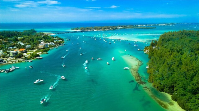 aerial view featuring a water view