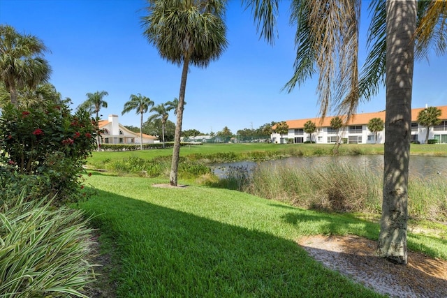 view of yard with a water view