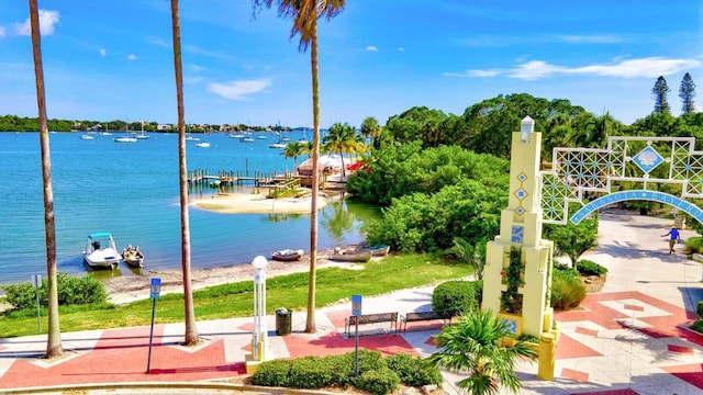 property view of water featuring a dock