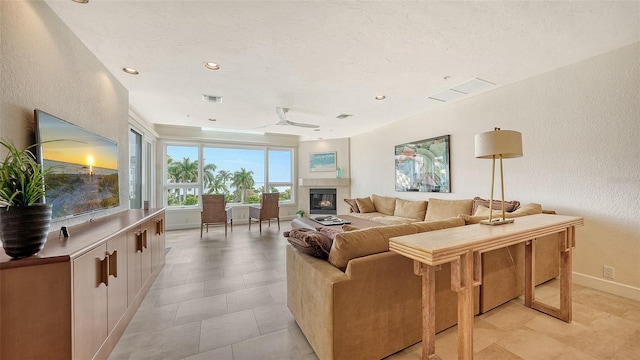 living room with ceiling fan