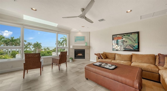 living room featuring ceiling fan