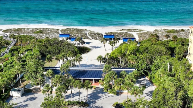 drone / aerial view with a view of the beach and a water view