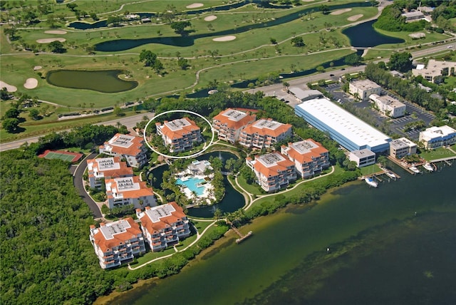 bird's eye view featuring a water view