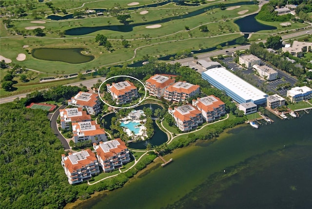 aerial view featuring a water view