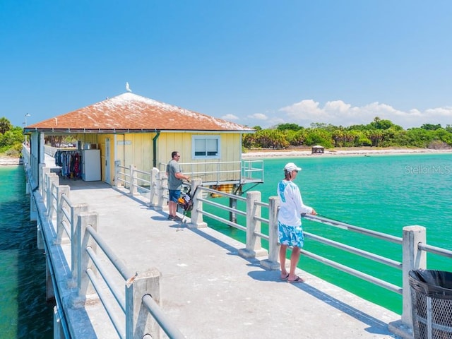 dock area with a water view