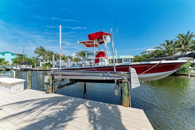 view of dock with a water view