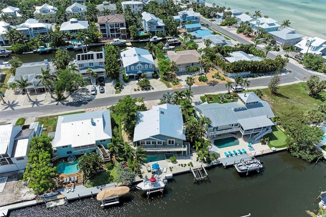 drone / aerial view featuring a water view