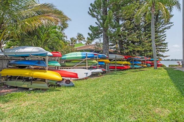 view of yard with a water view