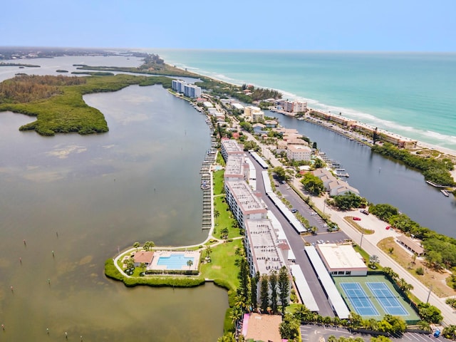 bird's eye view featuring a water view