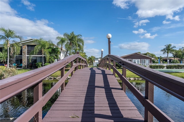 dock area with a water view