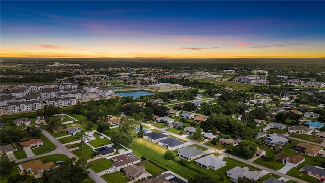 view of aerial view at dusk