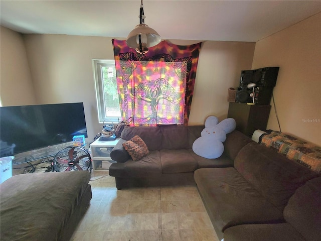 living room with tile floors