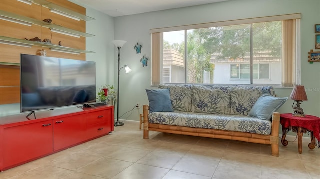 living room featuring light tile floors