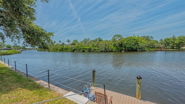 view of dock with a water view