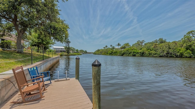 dock area featuring a water view