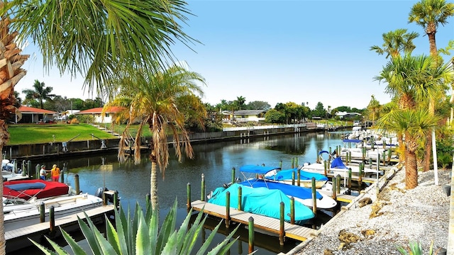 view of dock with a water view